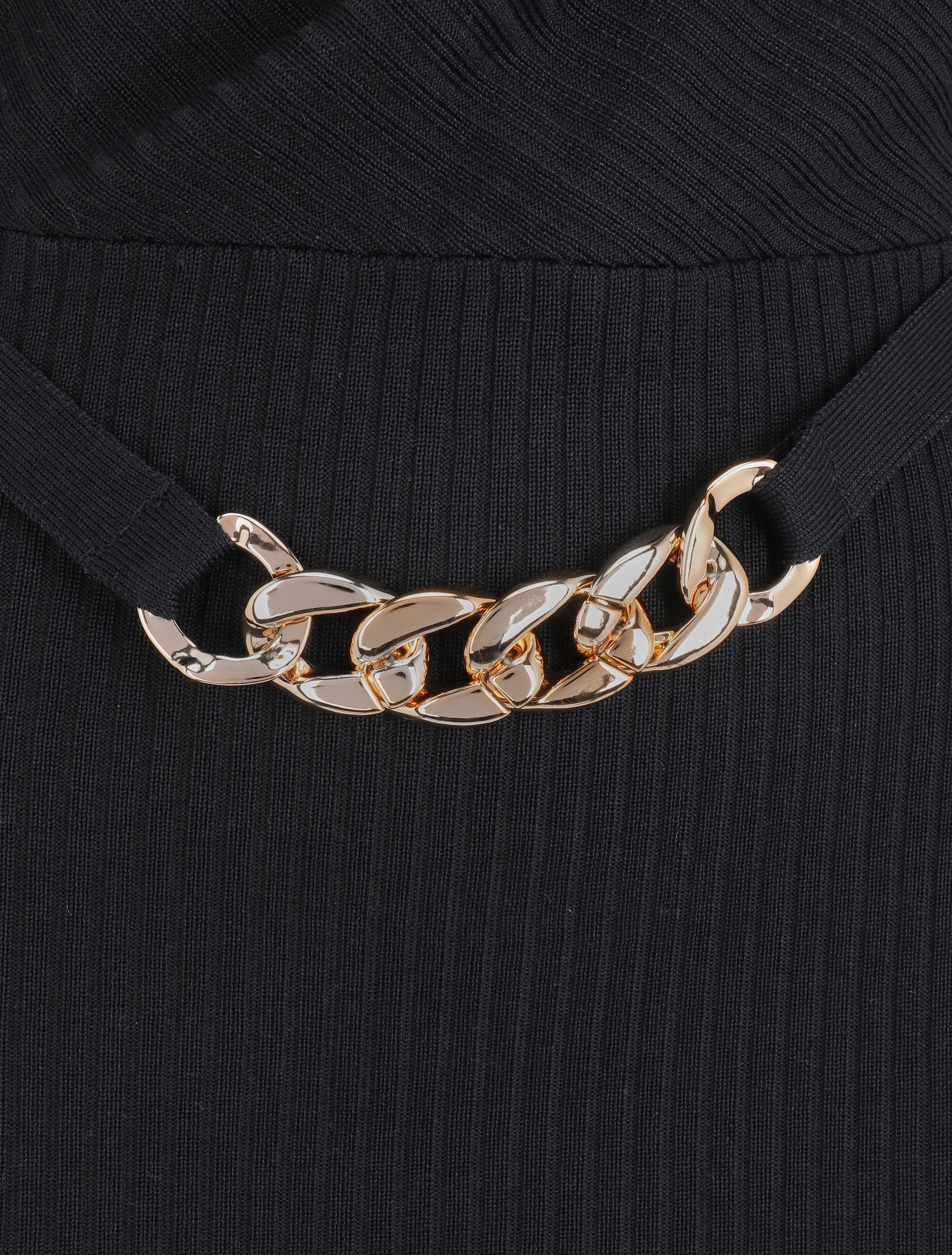 Robe cotelée à ceinture à détail chaîne - Noir - 3