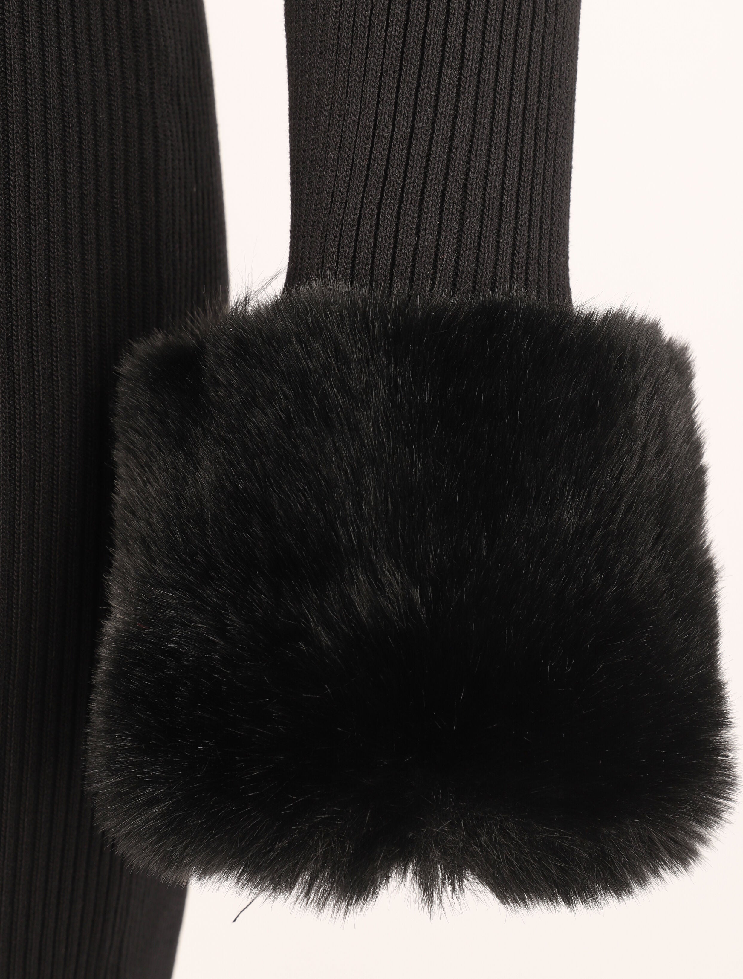 Robe pull à encolure coeur et poignets en fausse fourrure - Noir - 3