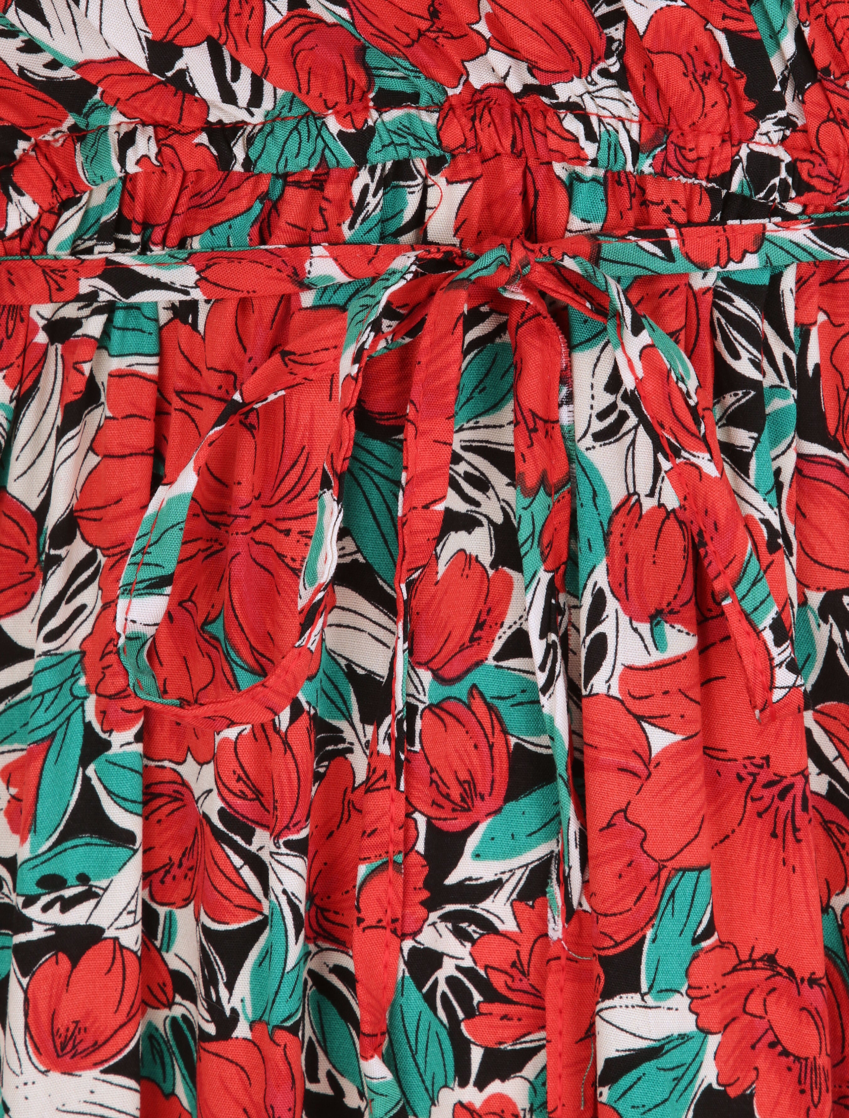 Robe longue empire à mancherons imprimé tulipes - Rouge - 4