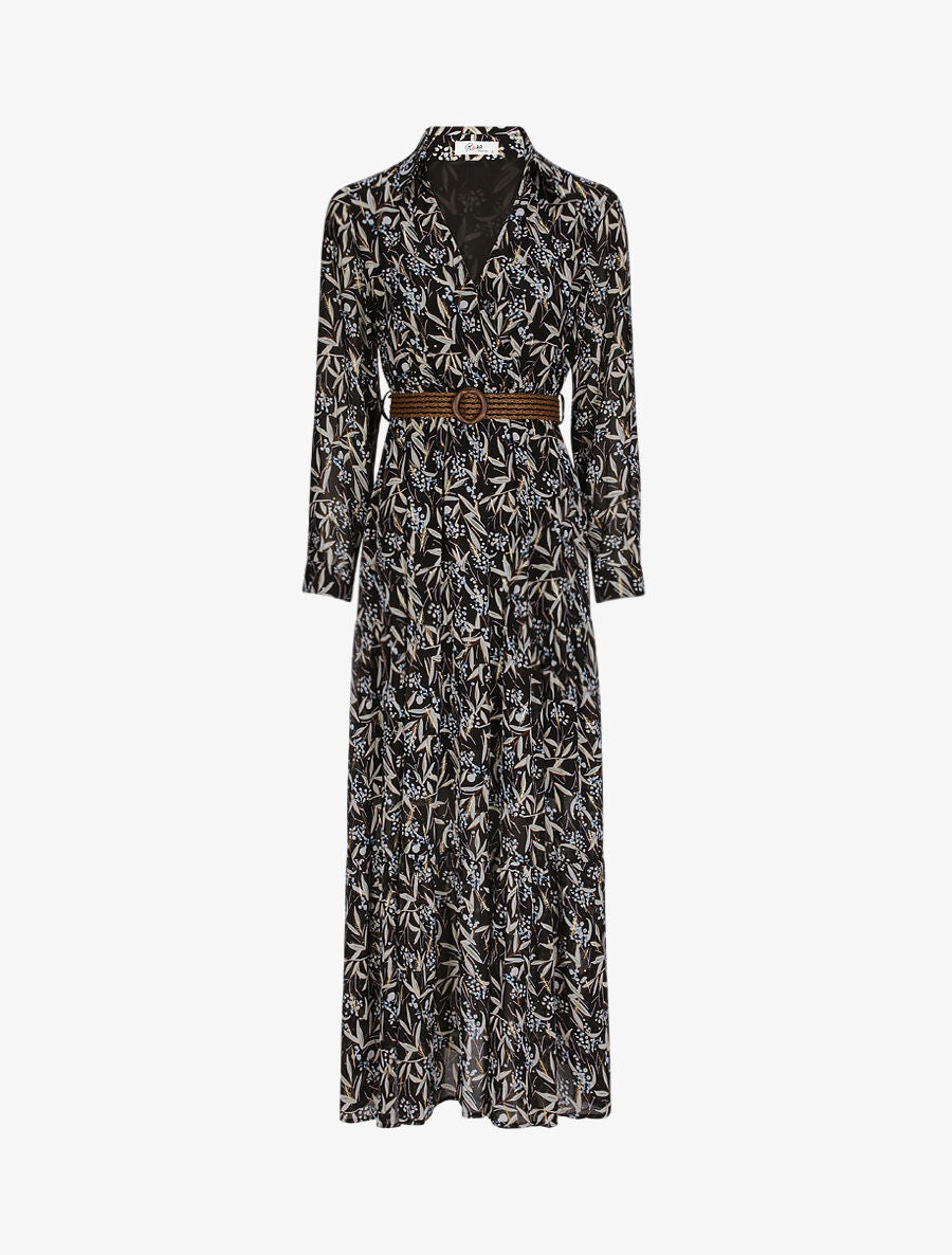 Robe longue empire imprimé feuilles d&