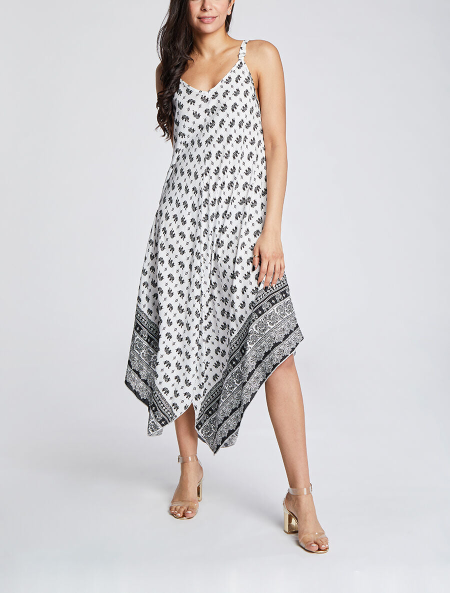 Robe longue asymétrique imprimé éléphants - Blanc - 4