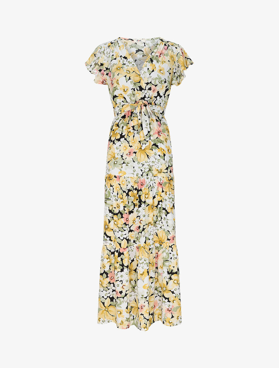 Robe longue à imprimé grandes fleurs - Noir - 4