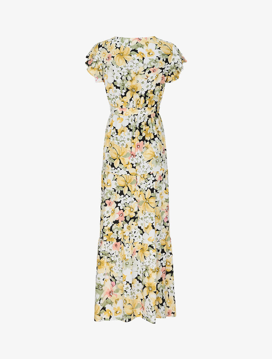 Robe longue à imprimé grandes fleurs - Noir - 2
