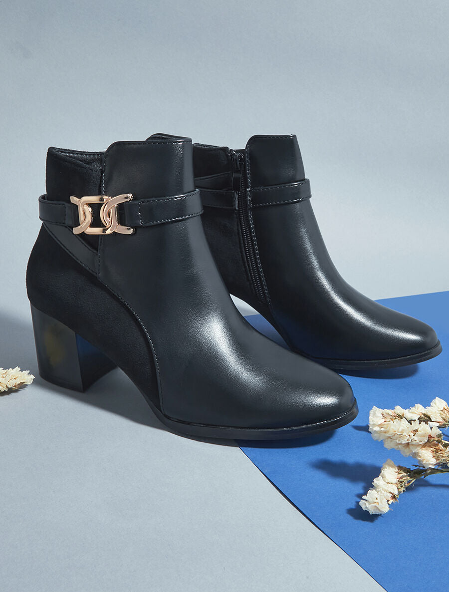 Bottines mi-hautes bi-matière - Noir - 1