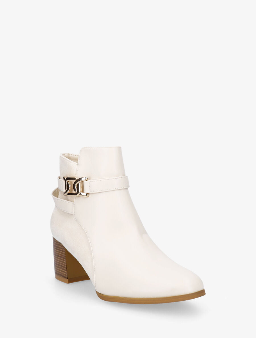 Bottines mi-hautes bi-matière - Beige - 2