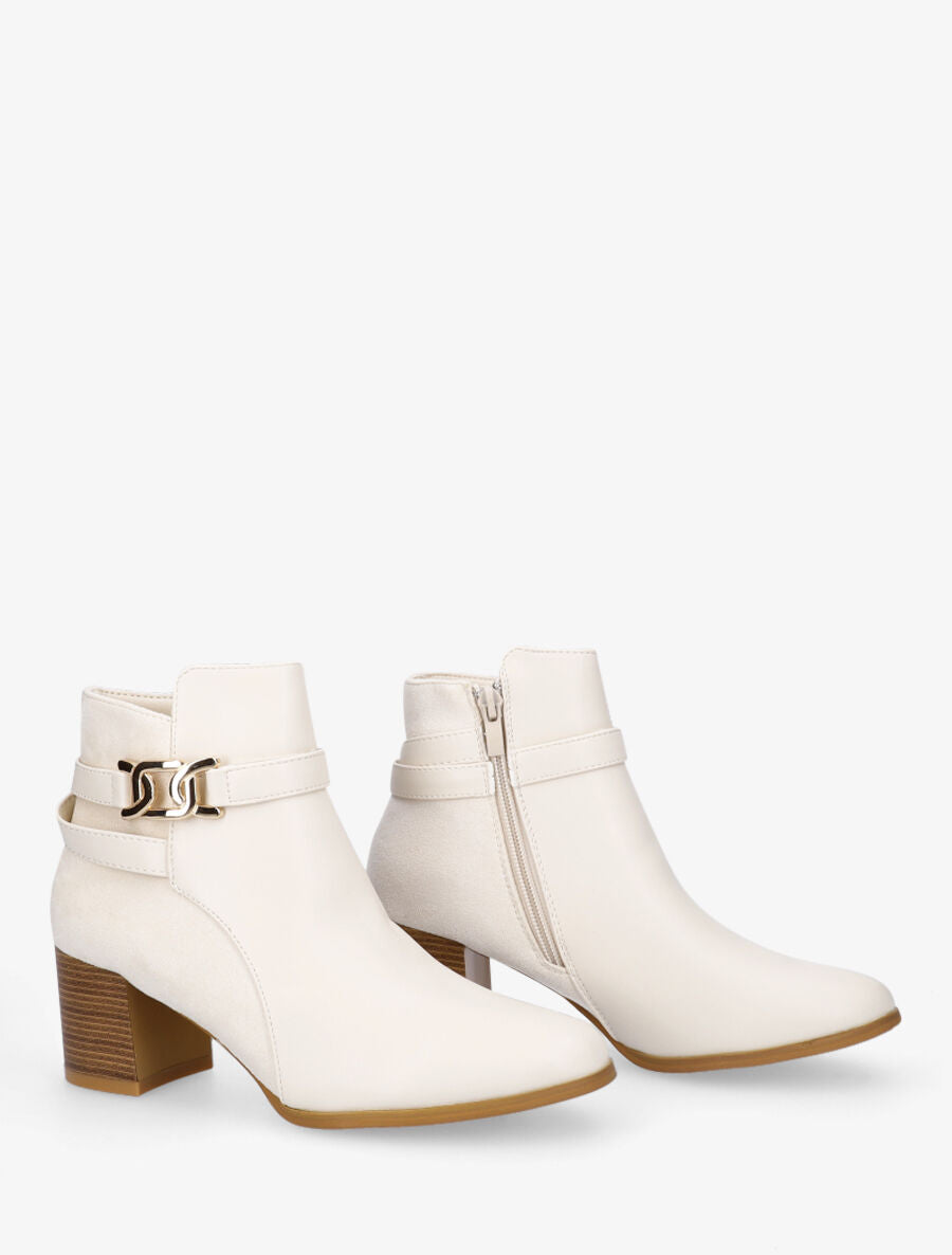 Bottines mi-hautes bi-matière - Beige - 4
