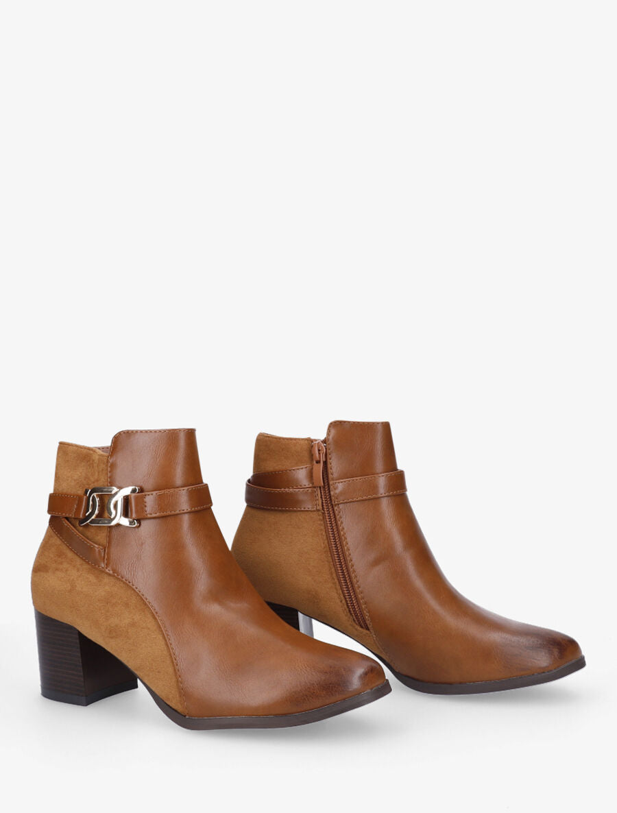 Bottines mi-hautes bi-matière - Camel - 4
