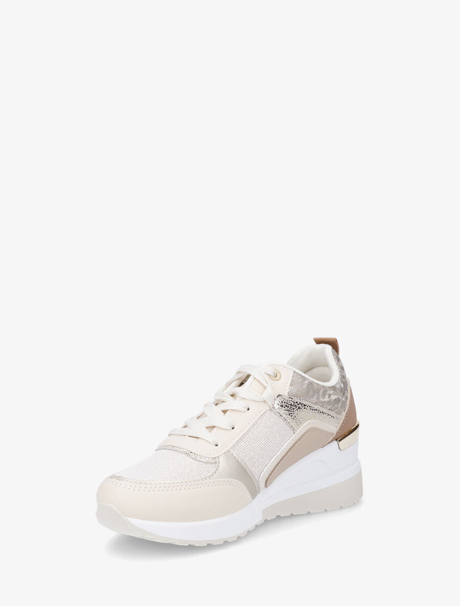 Sneakers compensées et empiècement métal - Beige - 3