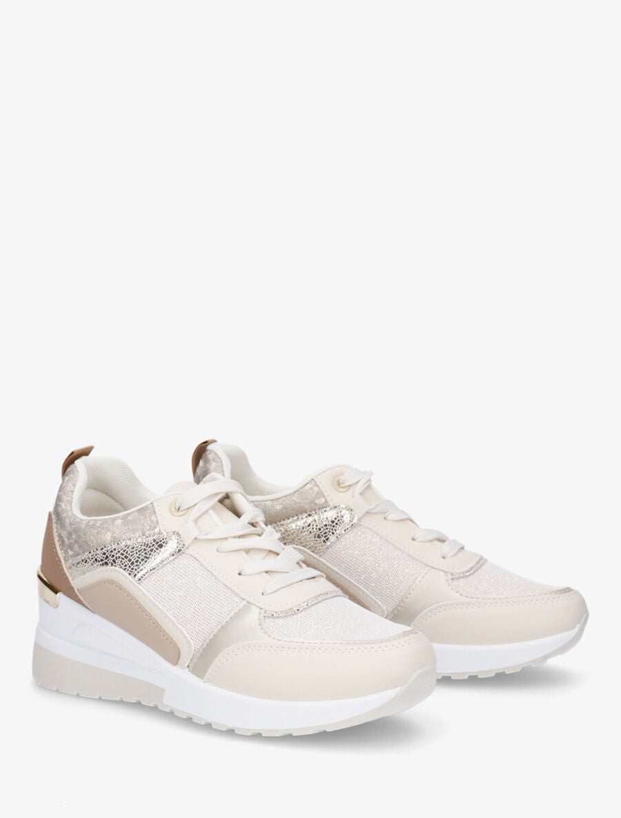 Sneakers compensées et empiècement métal - Beige - 4