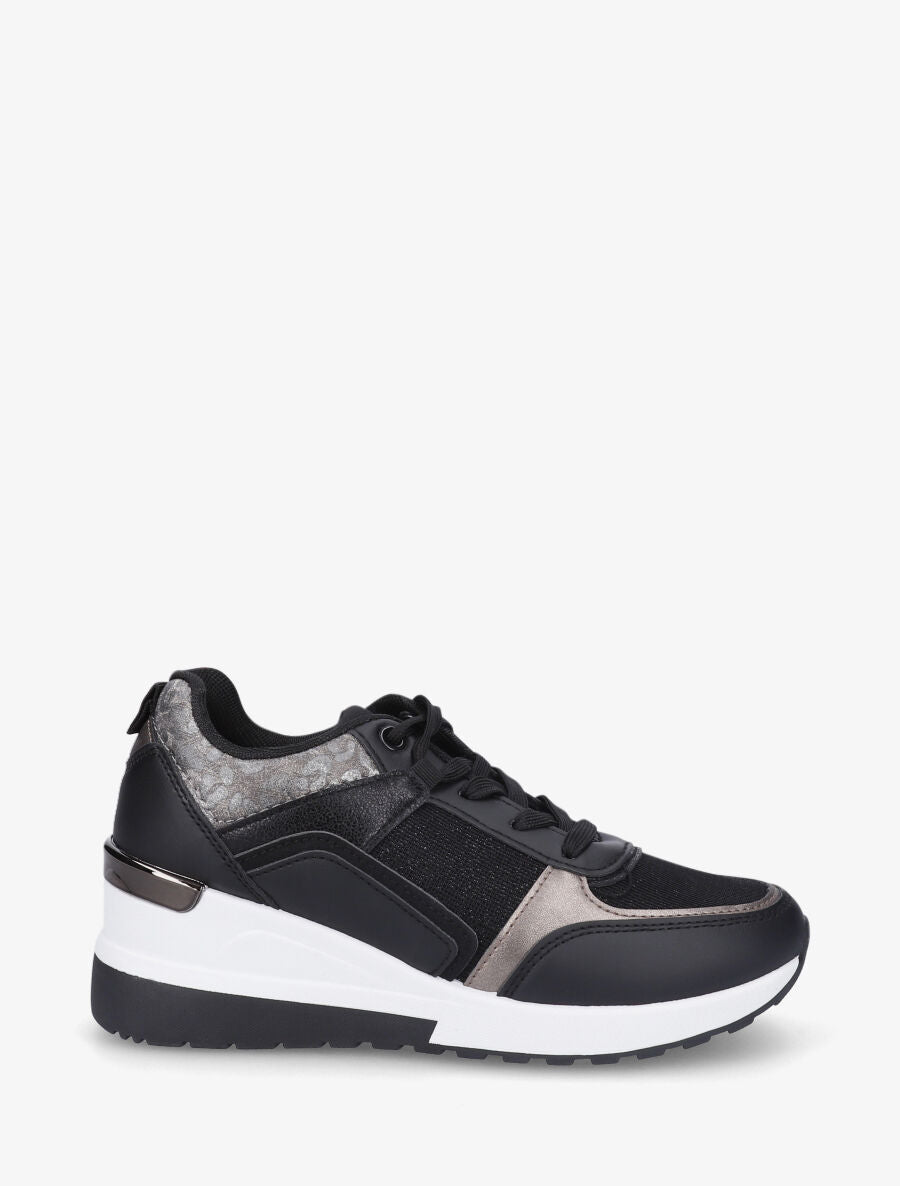 Sneakers compensées et empiècement métal - Noir - 5