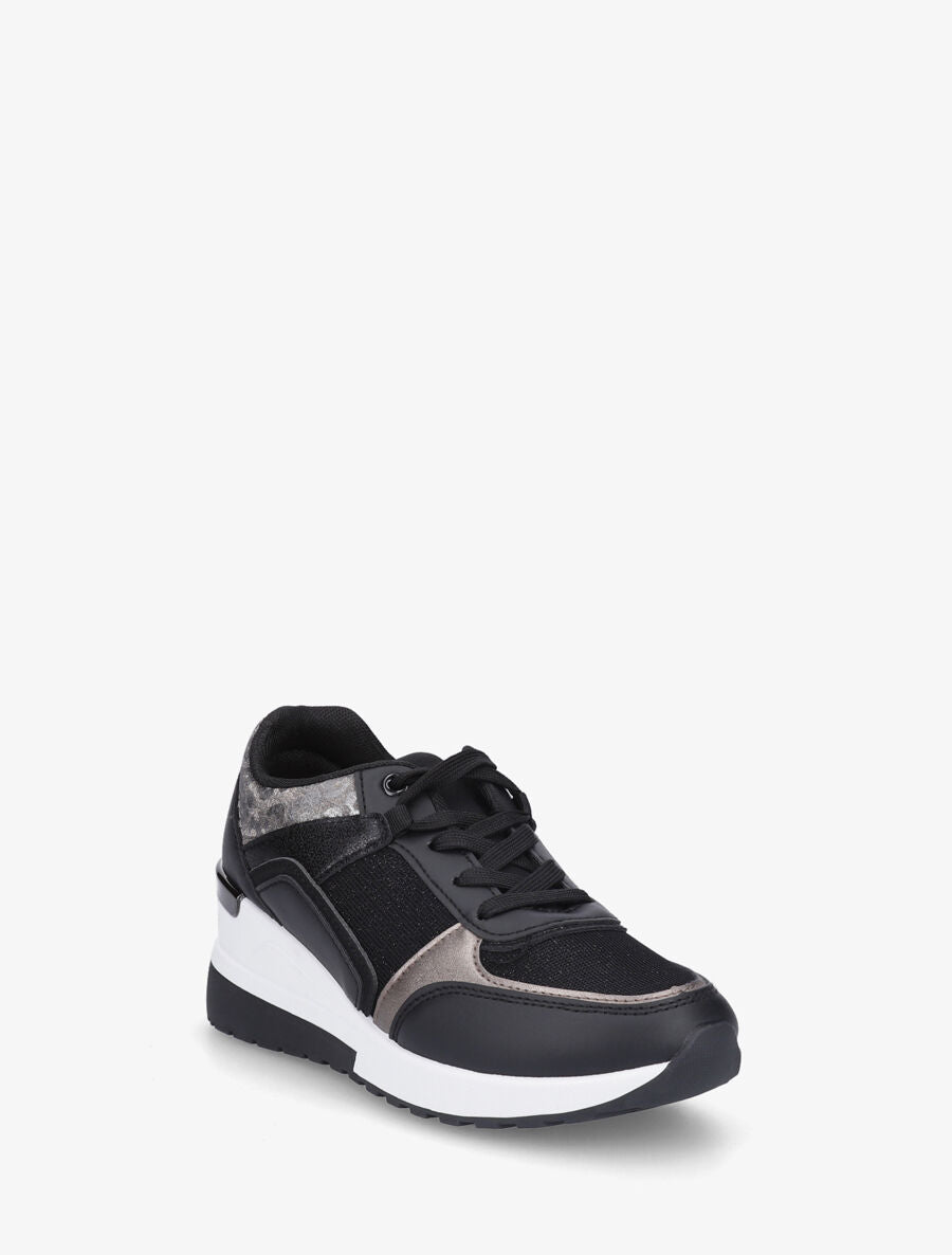 Sneakers compensées et empiècement métal - Noir - 2