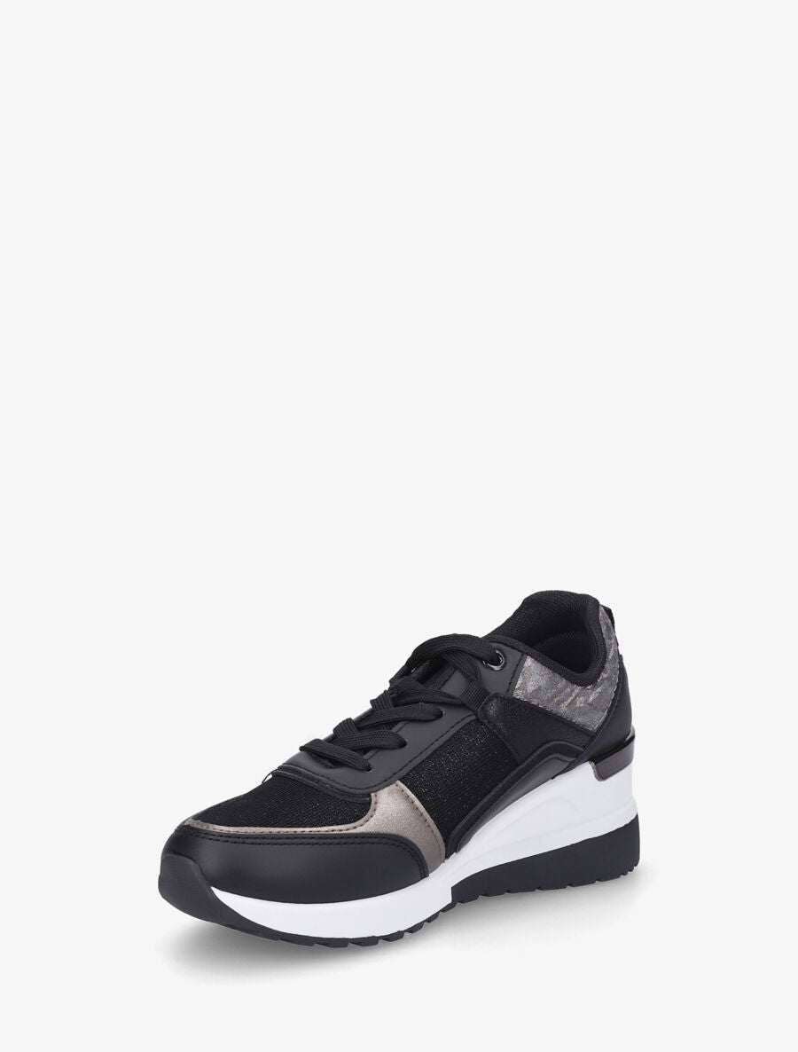 Sneakers compensées et empiècement métal - Noir - 3