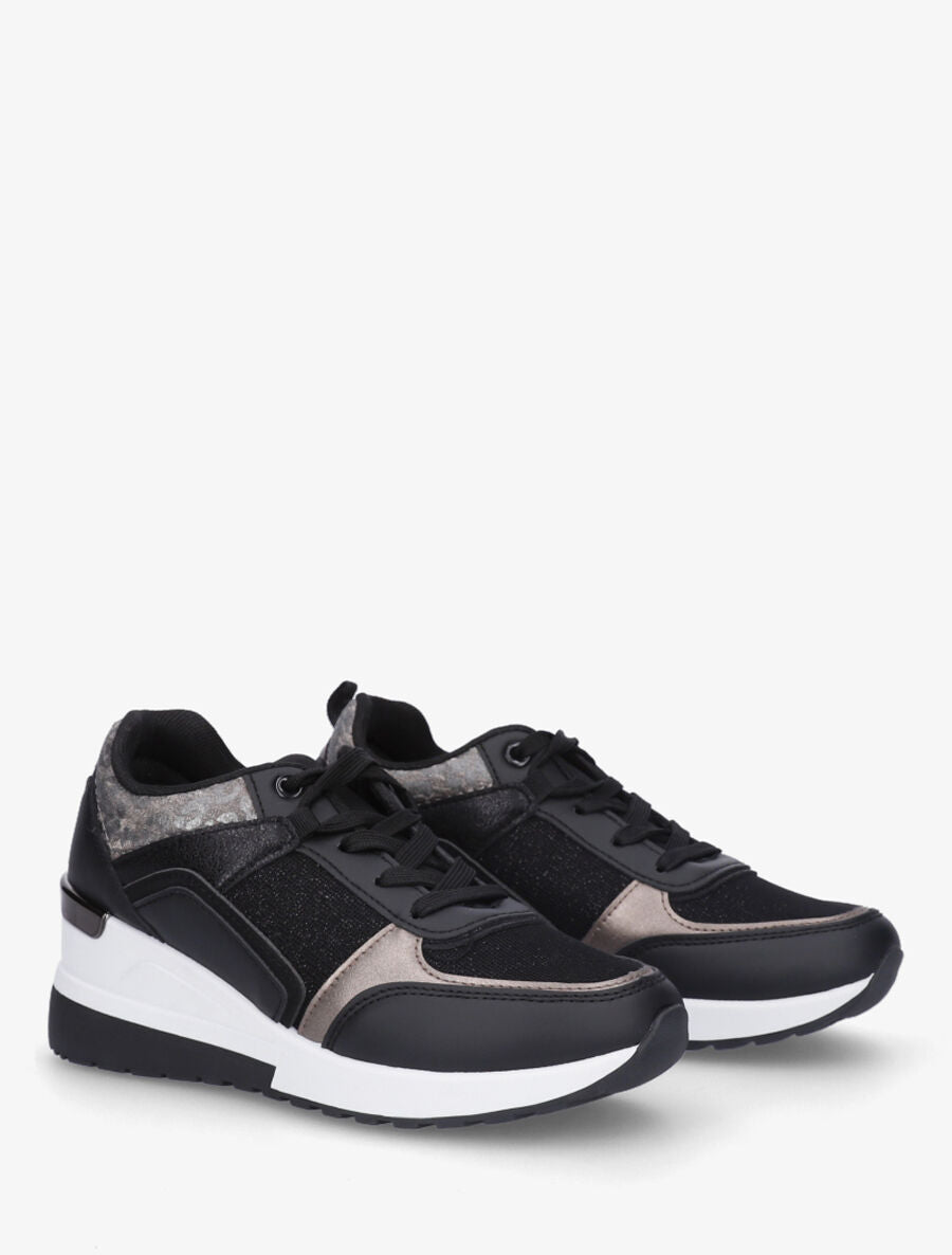 Sneakers compensées et empiècement métal - Noir - 4