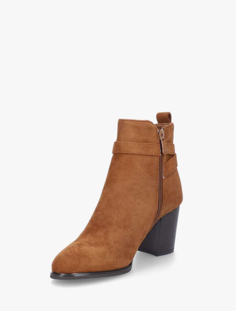 Bottines en suédine et sanglées - Camel - 3