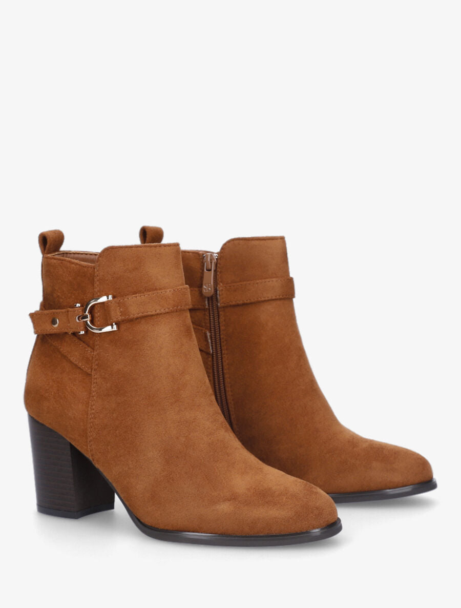 Bottines en suédine et sanglées - Camel - 4