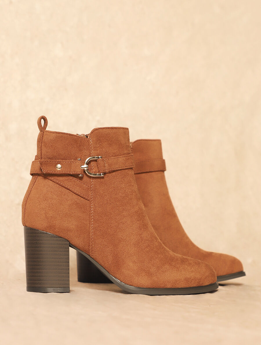 Bottines en suédine et sanglées - Camel - 5
