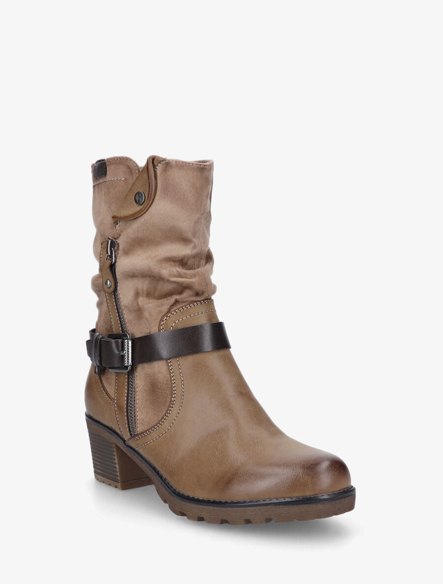 Bottines montantes bi-matière à zip - Taupe - 2