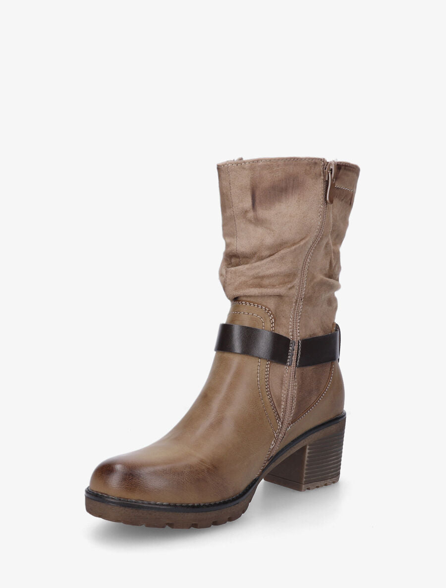 Bottines montantes bi-matière à zip - Taupe - 3