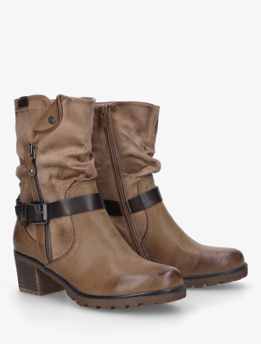 Bottines montantes bi-matière à zip - Taupe - 4