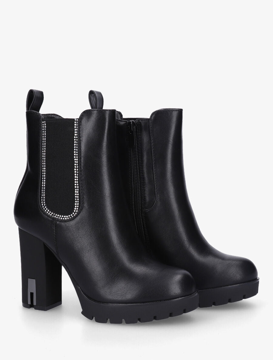 Bottines à talon et strass en simili - Noir - 4