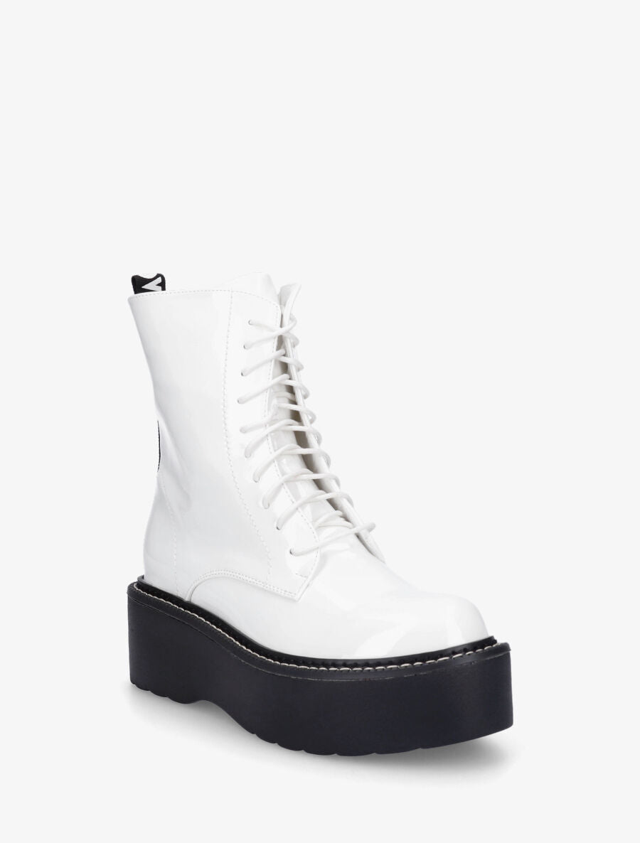 Bottines vernies à plateforme et inscription - Blanc - 2