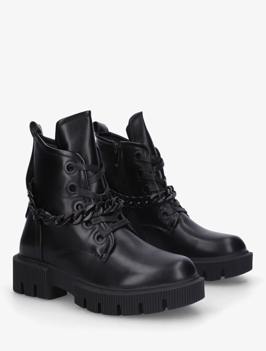 Bottines en simili et chaîne en maille - Noir - 4