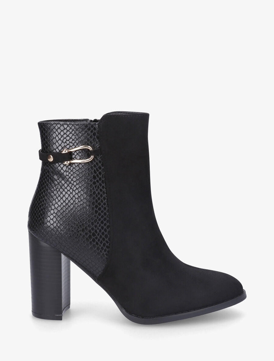 Bottines en suédine et contrefort en python - Noir - 1