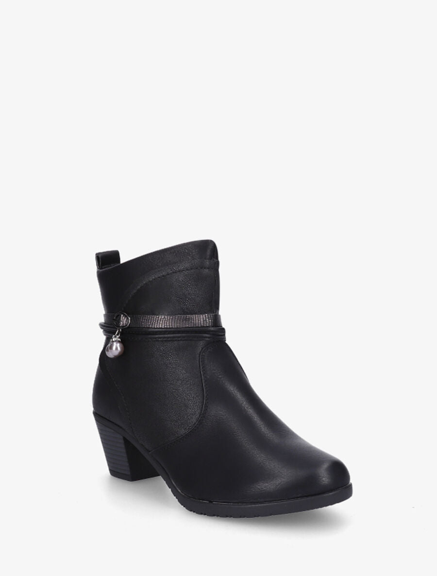 Bottines en simili à sangle ornées de perles et strass - Noir - 2