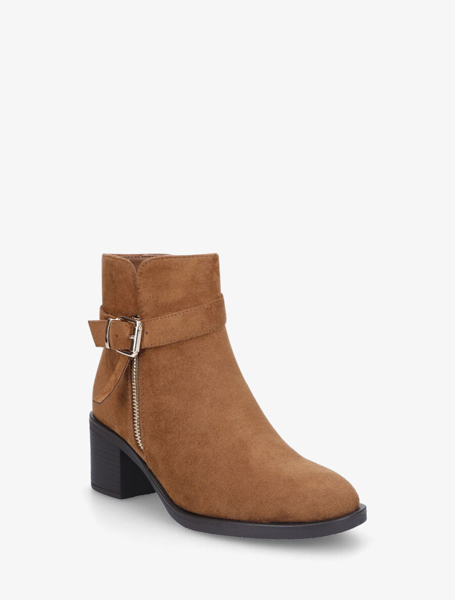 Bottines en suédine à zip décoratif - Camel - 2