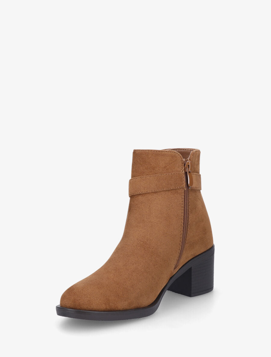 Bottines en suédine à zip décoratif - Camel - 3