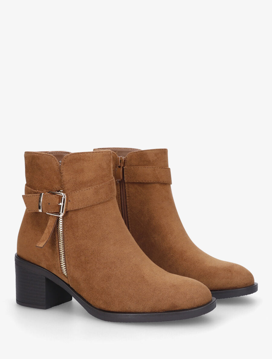 Bottines en suédine à zip décoratif - Camel - 4