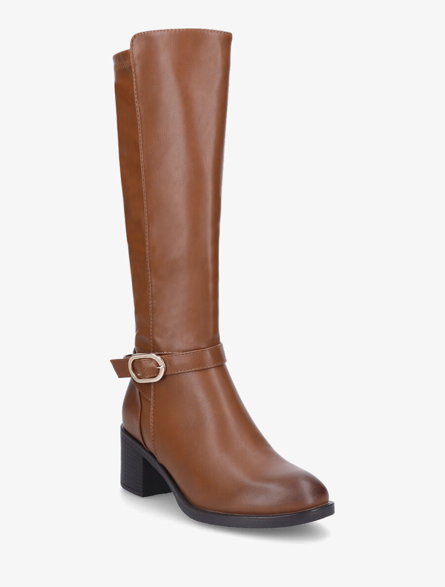 Bottes en simili à talon mi-haut - Camel - 2