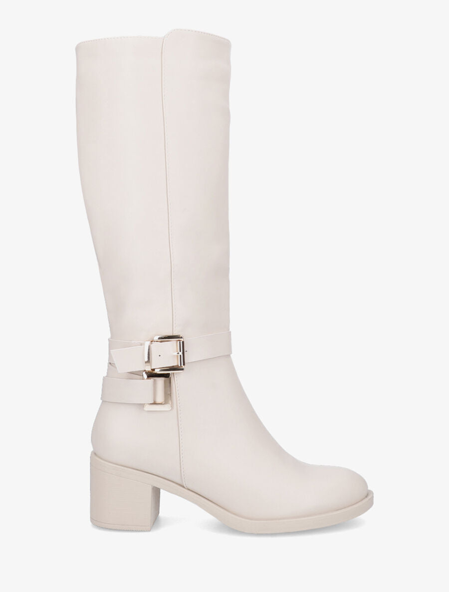Bottes en simili à boucles décoratives - Beige - 1