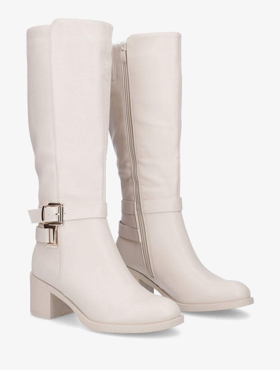 Bottes en simili à boucles décoratives - Beige - 4