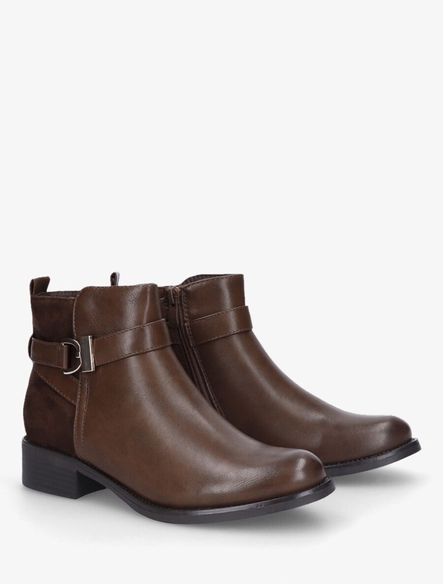 Bottines bi-matière à boucle - Marron - 4