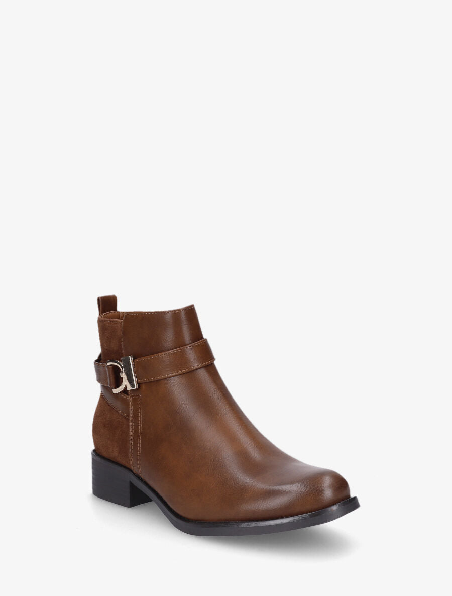 Bottines bi-matière à boucle - Camel - 2