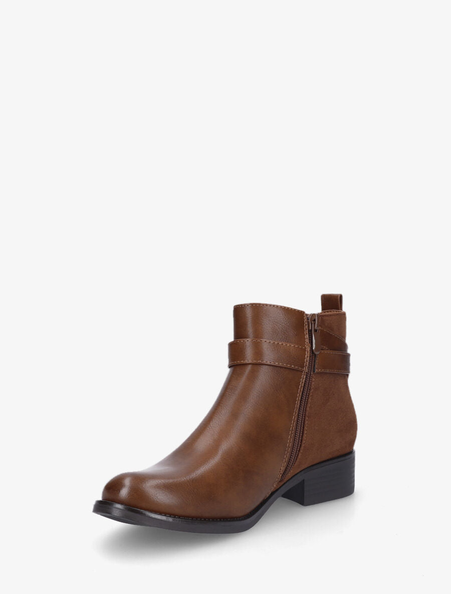 Bottines bi-matière à boucle - Camel - 3