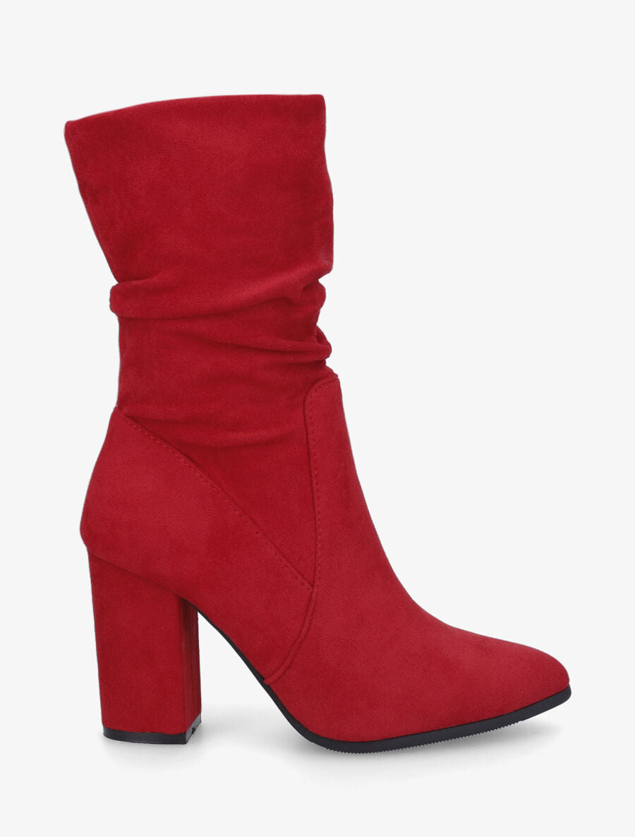 Bottines froncés en suédine à talon - Rouge - 1
