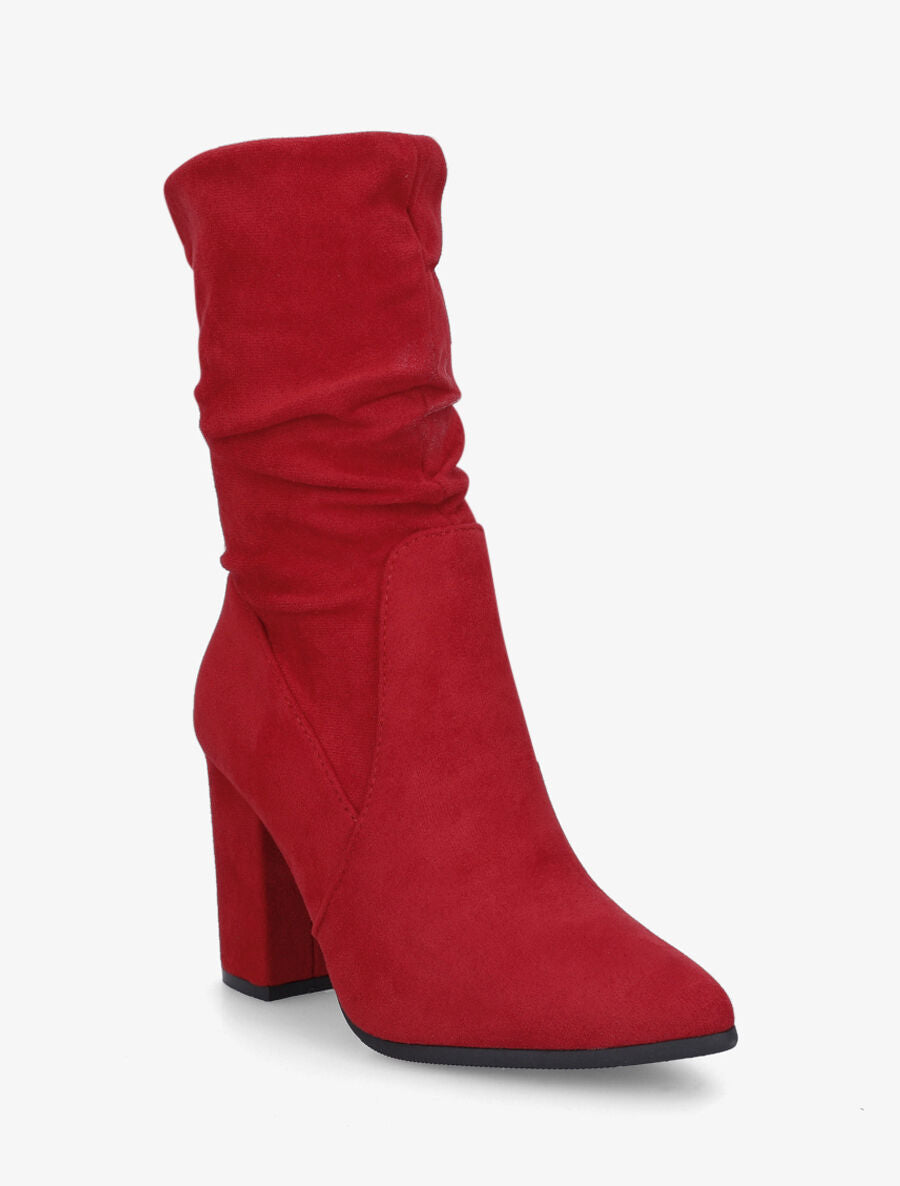 Bottines froncés en suédine à talon - Rouge - 2