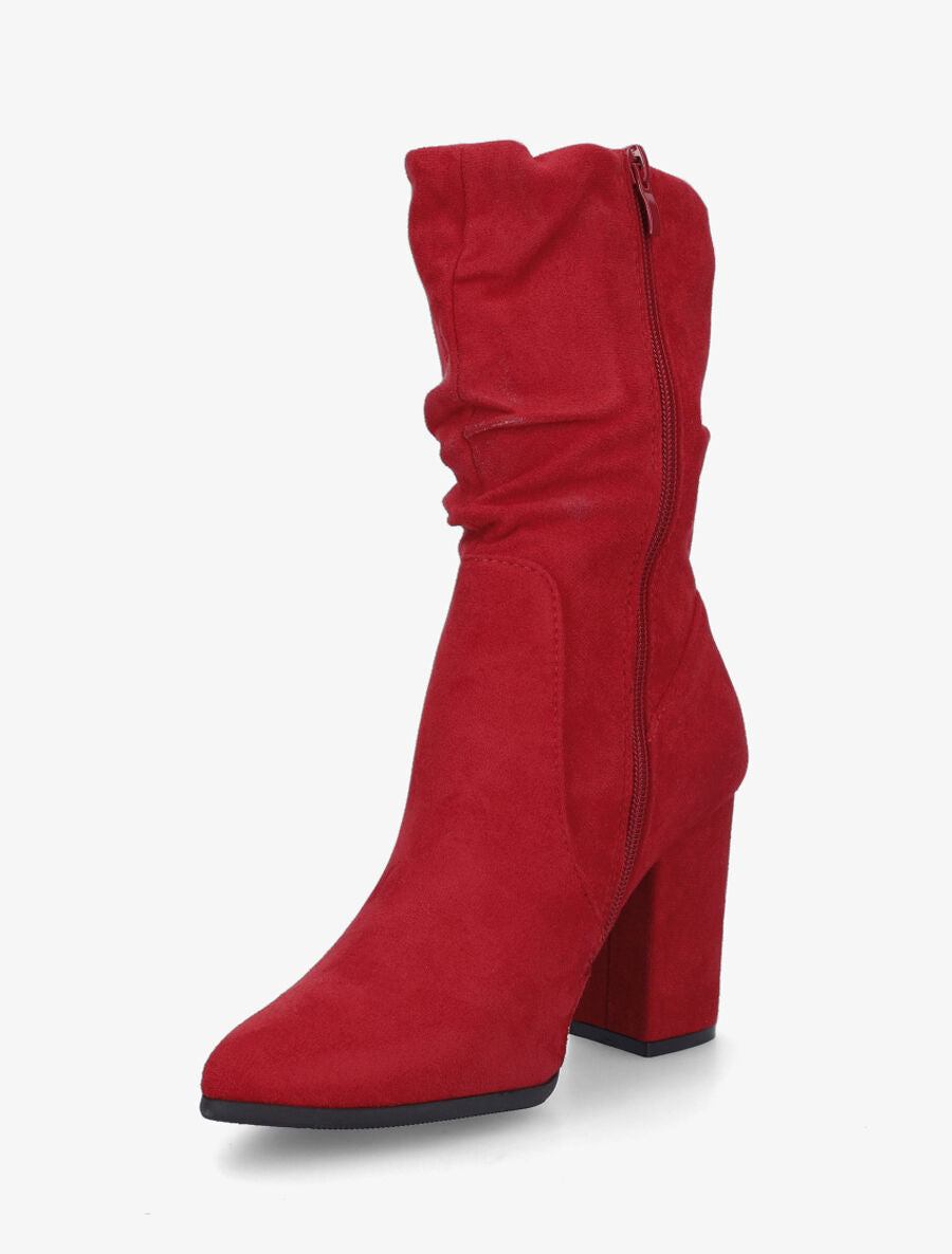 Bottines froncés en suédine à talon - Rouge - 3