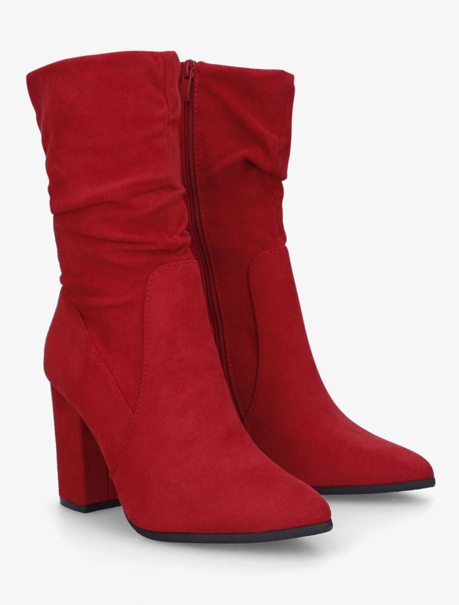 Bottines froncés en suédine à talon - Rouge - 4