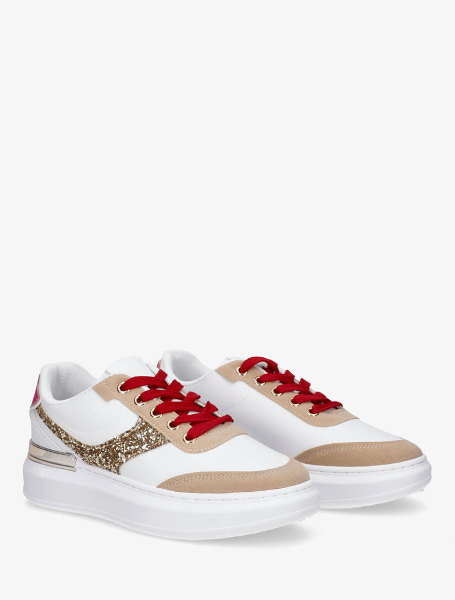 Sneakers à bandes ornées de sequins et lacets colorés - Or - 4
