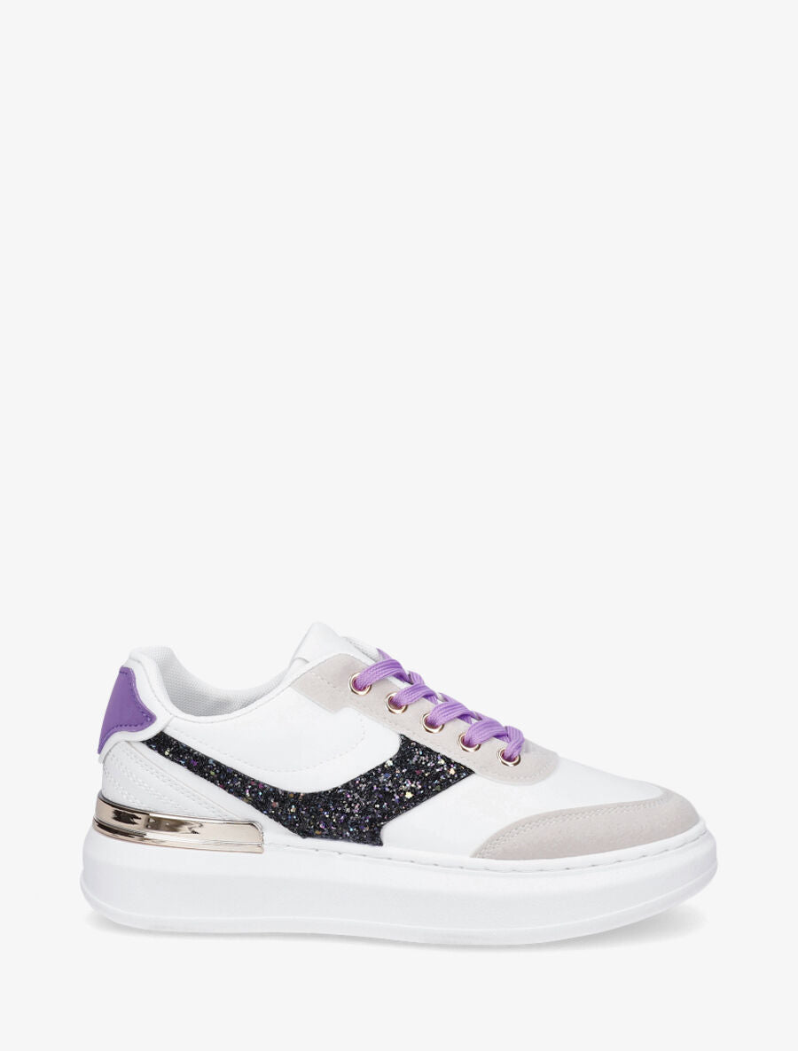 Sneakers à bandes ornées de sequins et lacets colorés - Noir - 5