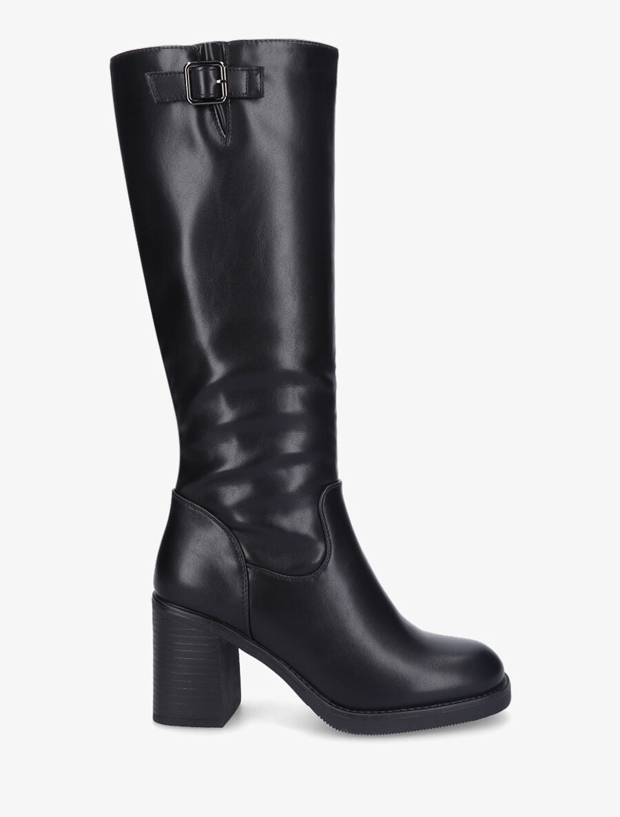 Bottes à talon en simili - Noir - 1