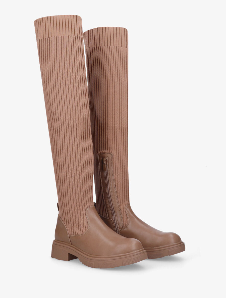 Cuissardes plates style chaussettes - Taupe - 4