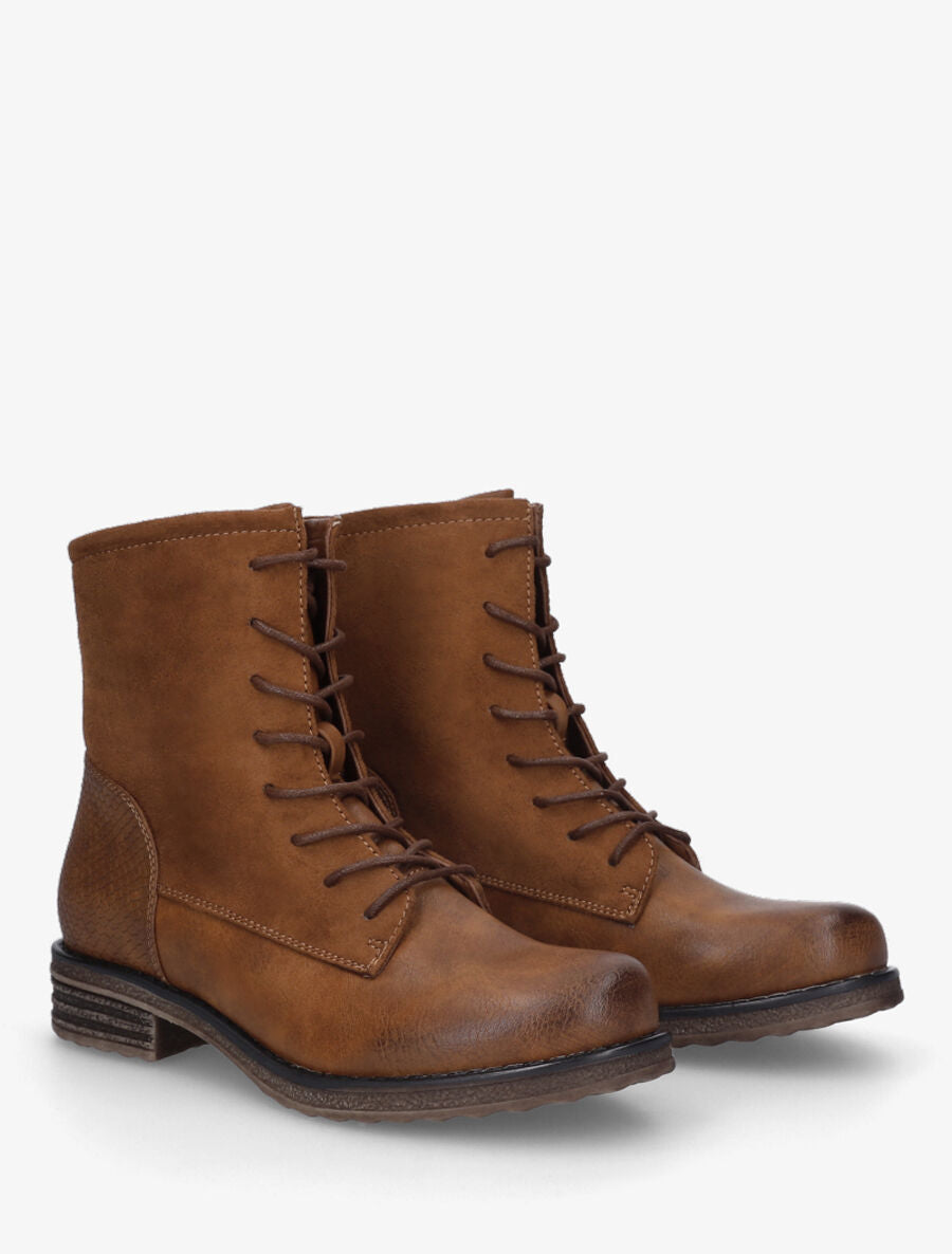 Bottines bimatière à lacets - Camel - 4