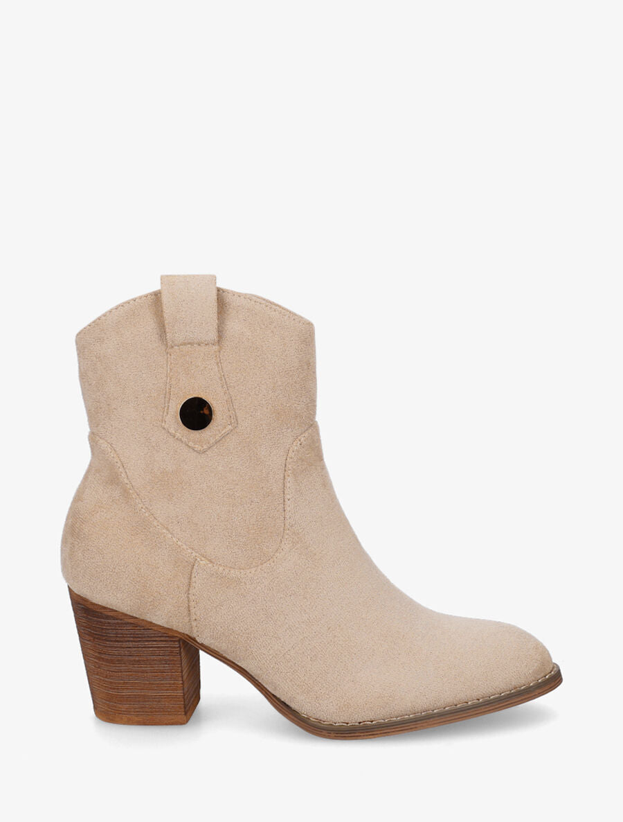 Bottines montantes à talon en suédine - Taupe - 1