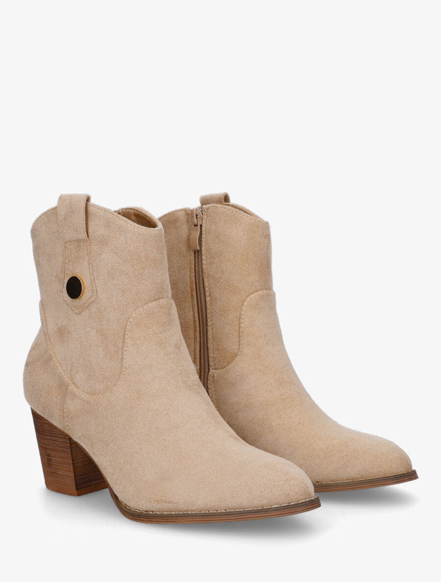 Bottines montantes à talon en suédine - Taupe - 4