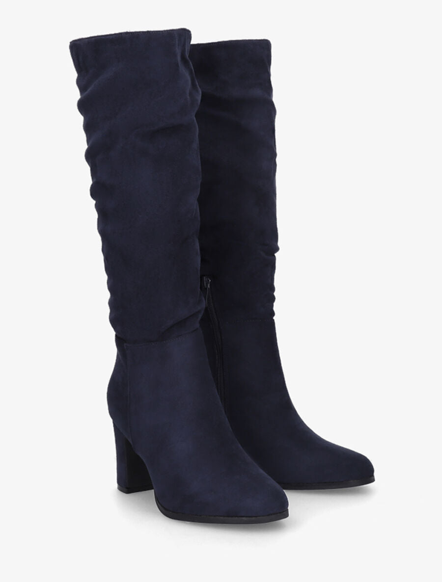 Bottes en suédine froncées à talon - Marine - 4