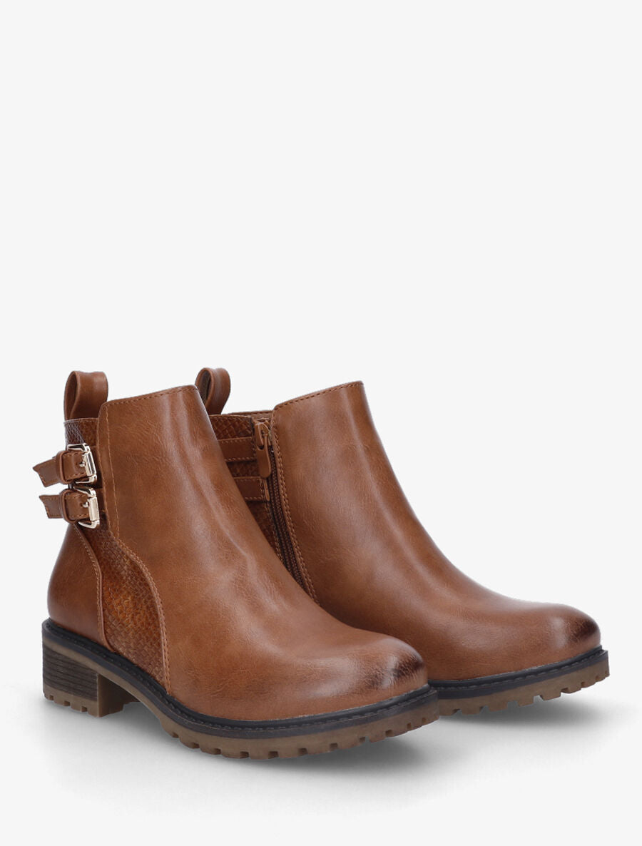 Bottines en simili à détail croco - Camel - 4